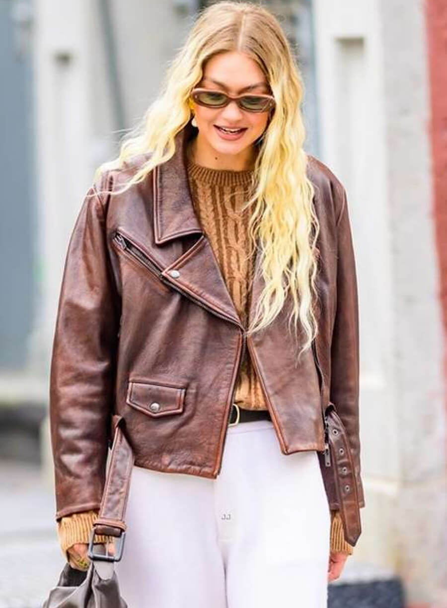 Harpoon Gigi Hadid NYC Inspired Brown Leather Jacket