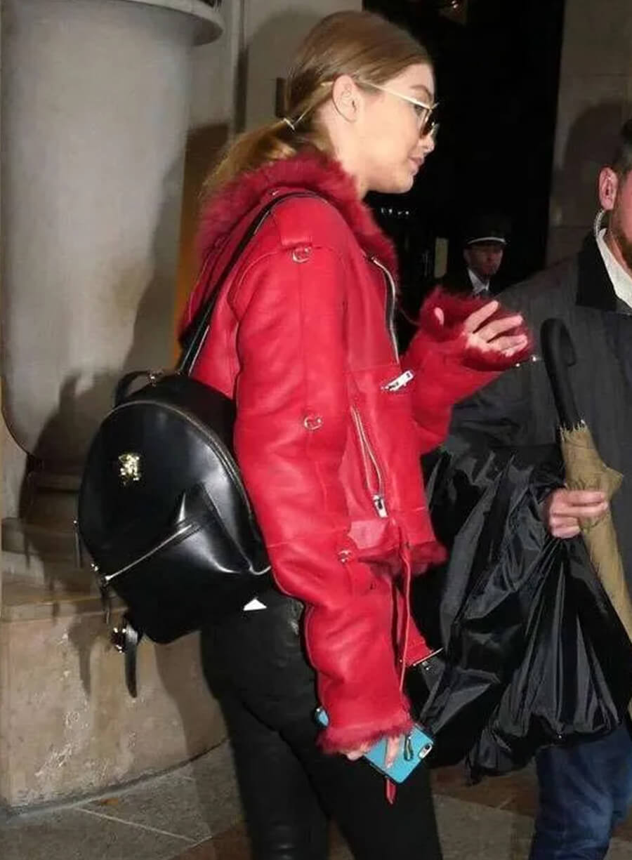 Harpoon Gigi Hadid Fur Inspired Red Leather Jacket