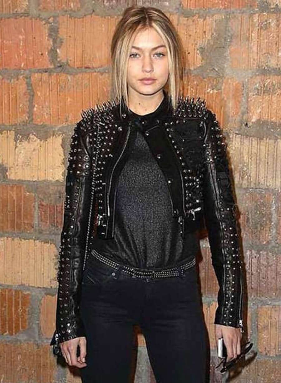 Harpoon Gigi Hadid Studded Inspired Black Leather Jacket