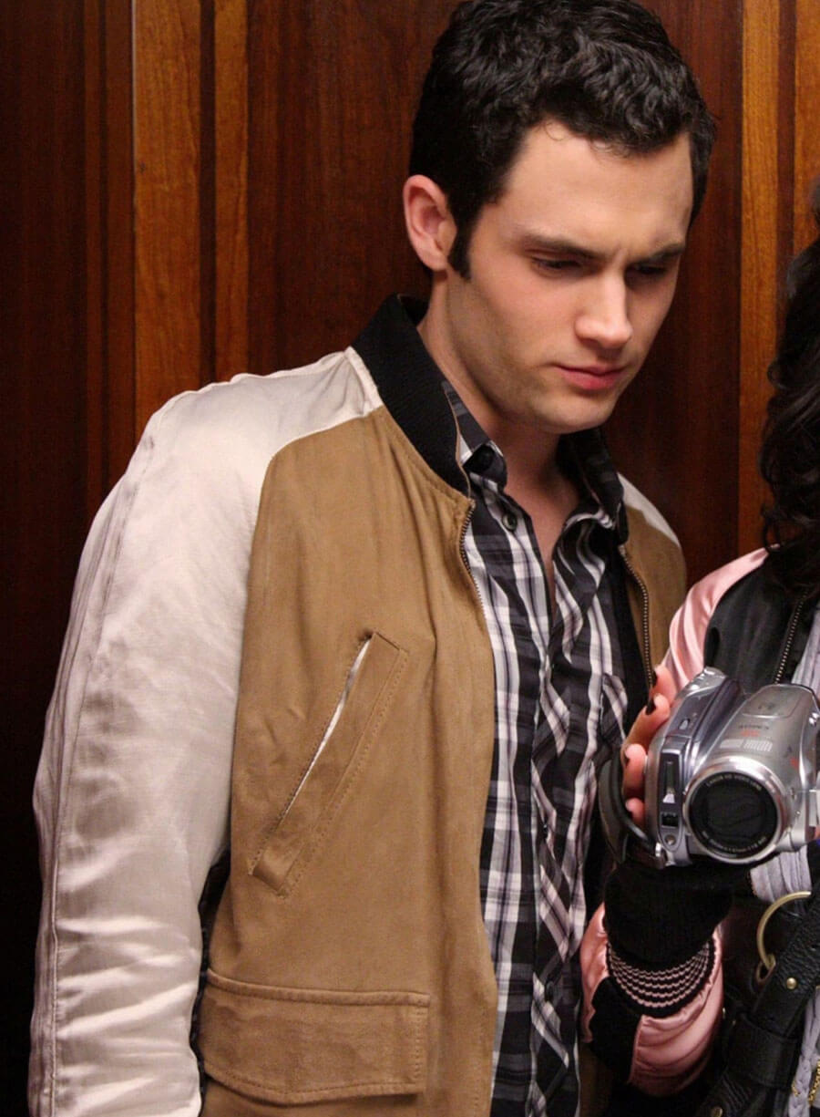 Harpoon Penn Badgley Inspired Beige Fleece Leather Jacket - Gossip Girl Tv Series Style