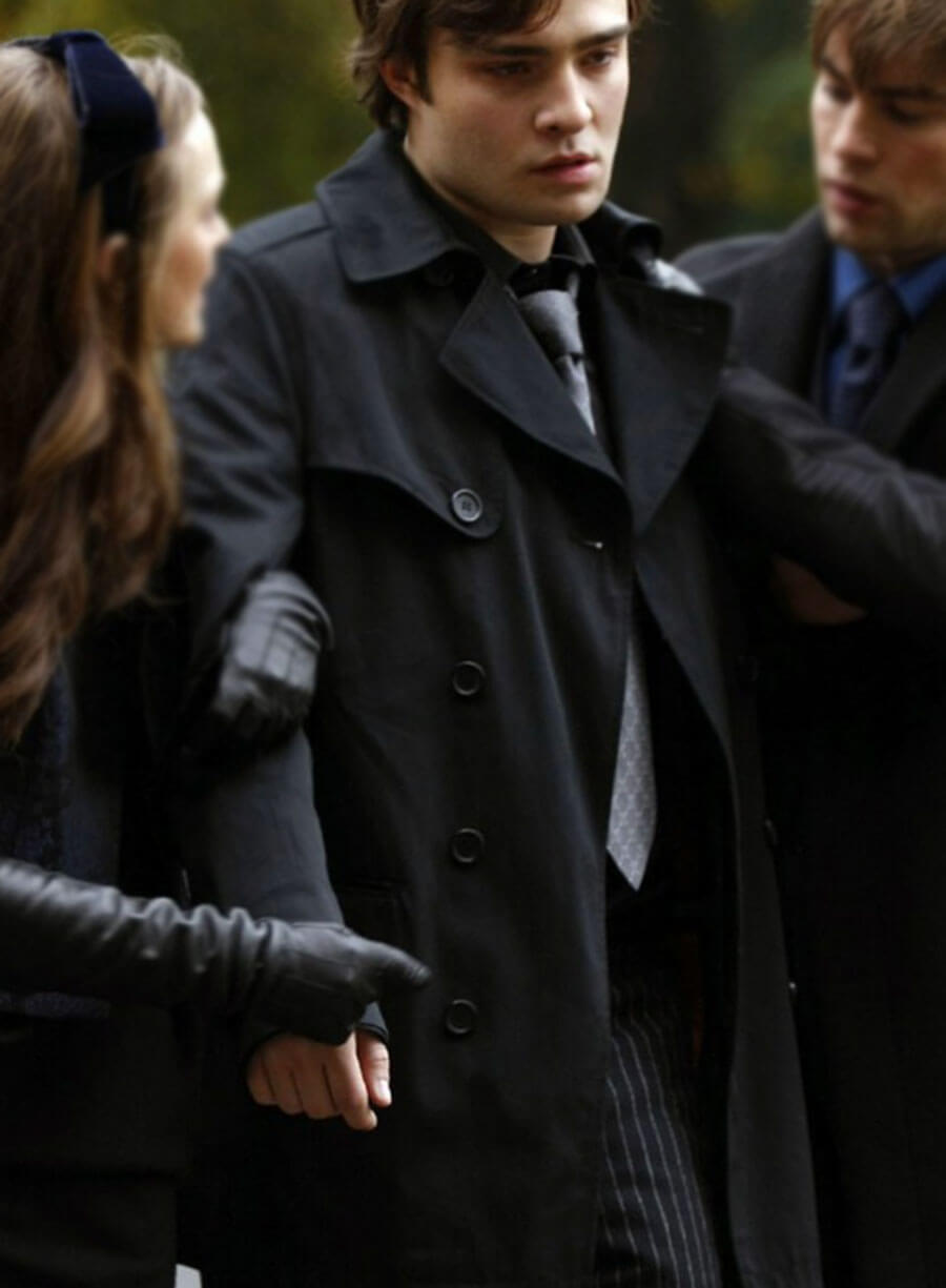 Harpoon Chase Crowford Inspired Black Wool Coat - Gossip Girl Tv Series Style