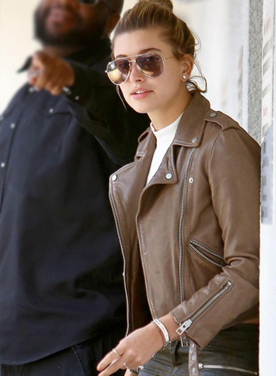 Harpoon Hailey Baldwin Bieber Inspired Brown Leather Jacket