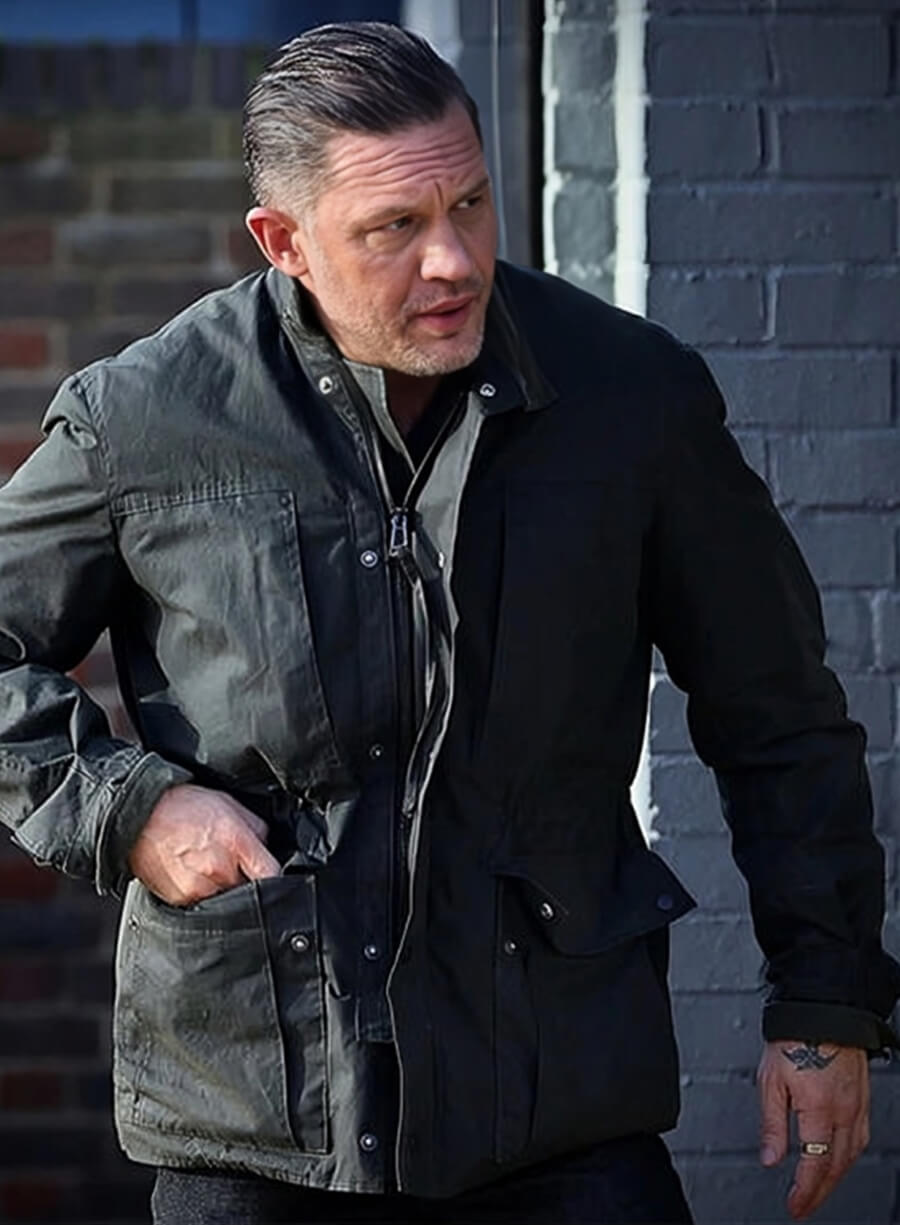 Harpoon Tom Hardy Inspired Black Fabric Leather Jacket - MobLand Tv Series Style