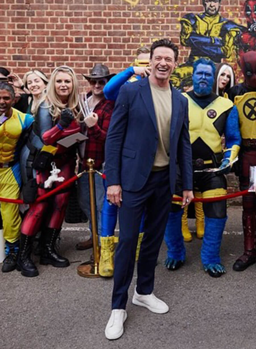 Harpoon Hugh Jackman Inspired Blue Suiting Fabric Leather Jacket - Deadpool & Wolverine Premiere Style