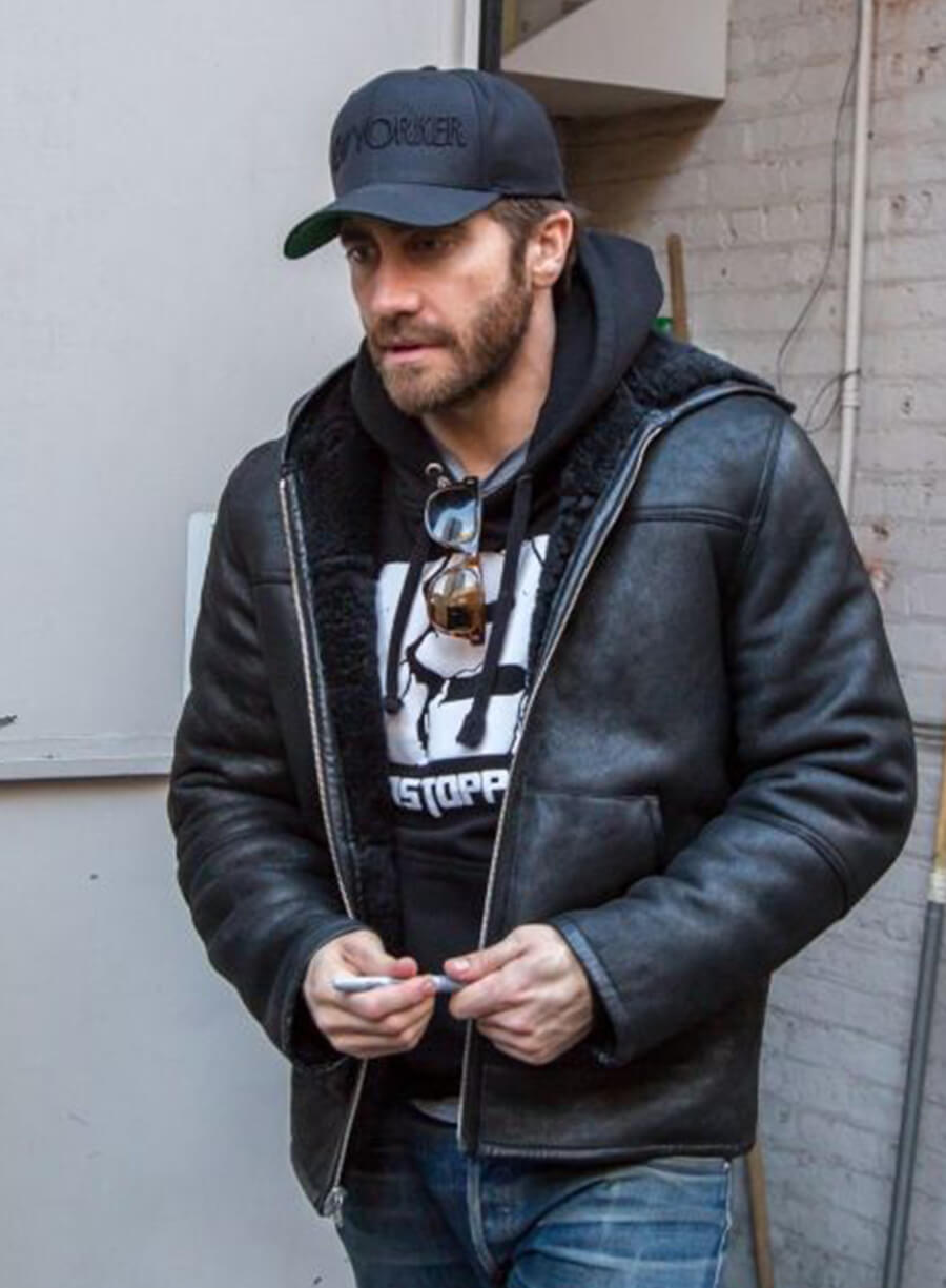 Harpoon Jake Gyllenhaal Inspired Black Real Leather Hooded Jacket