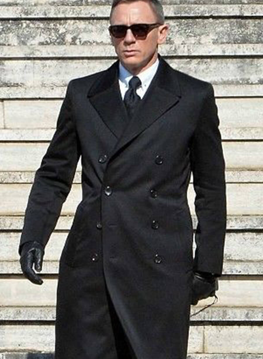 Harpoon James Bond Inspired Black Wool Coat - Spectre Style