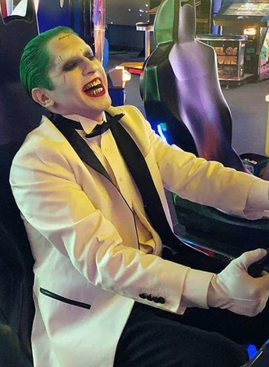Harpoon Joker Inspired White Suiting Fabric Leather Jacket - Suicide Squad Style