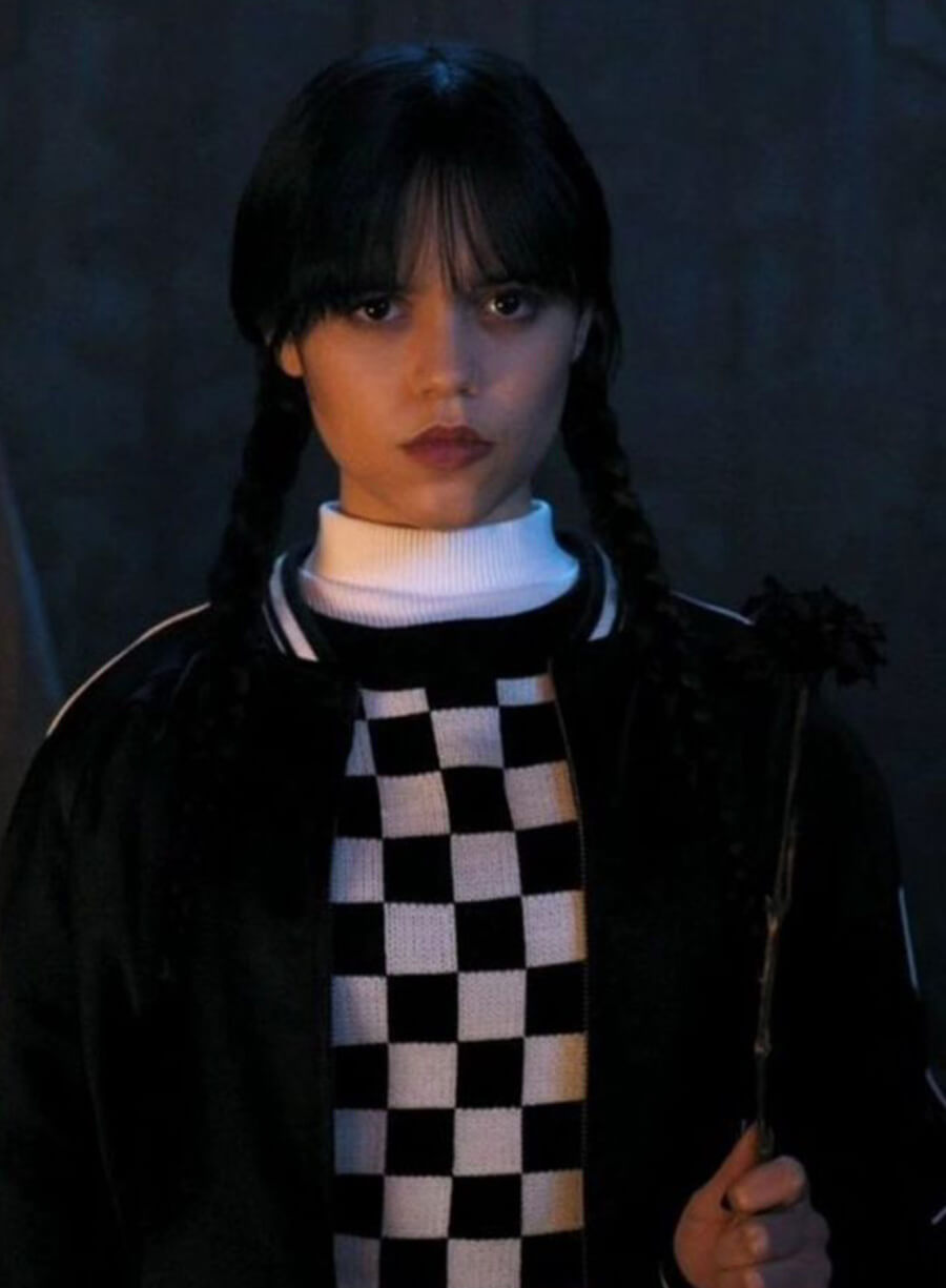 Harpoon Wednesday Adams Inspired Black Cotton Polyester Bomber Jacket