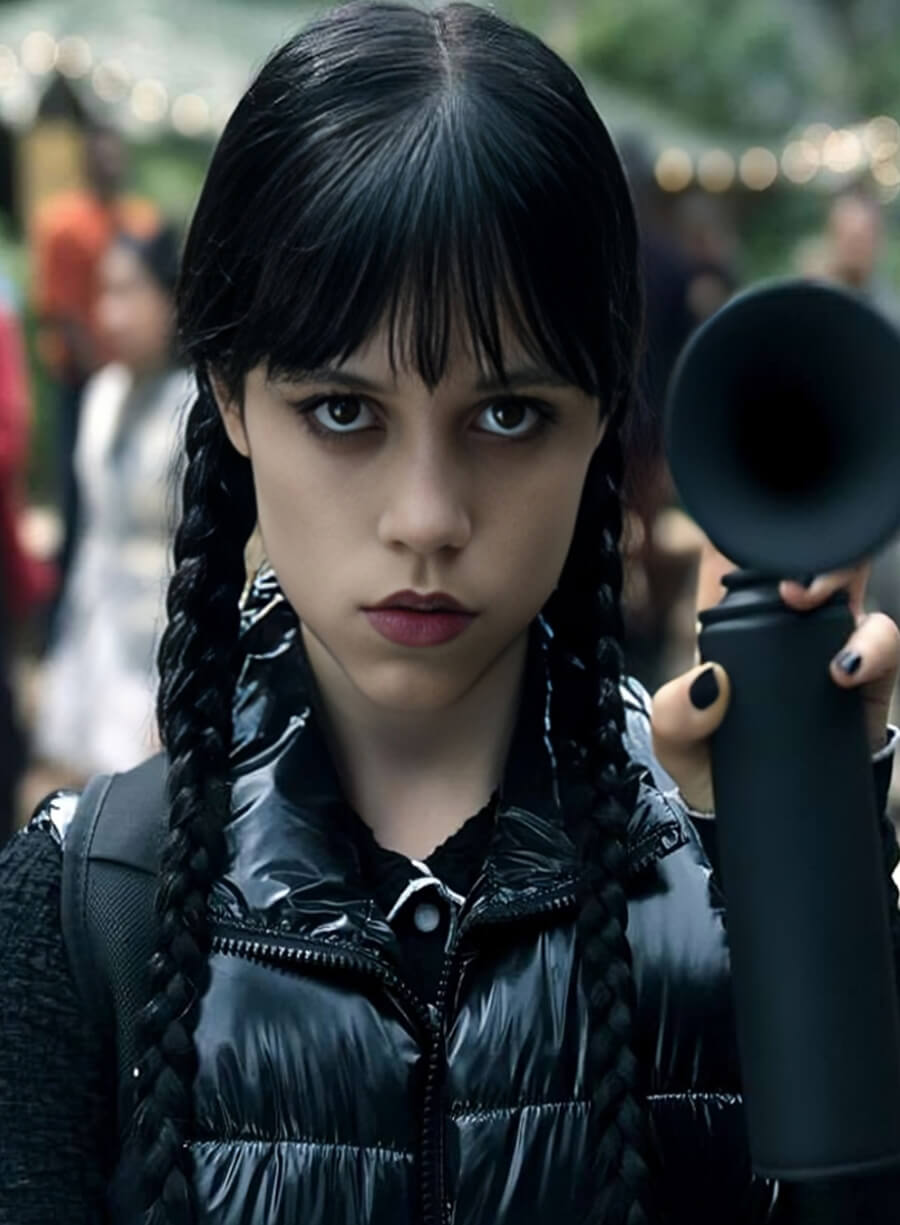 Harpoon Wednesday Addams Inspired Black Leather Jacket - Wednesday S02 Style