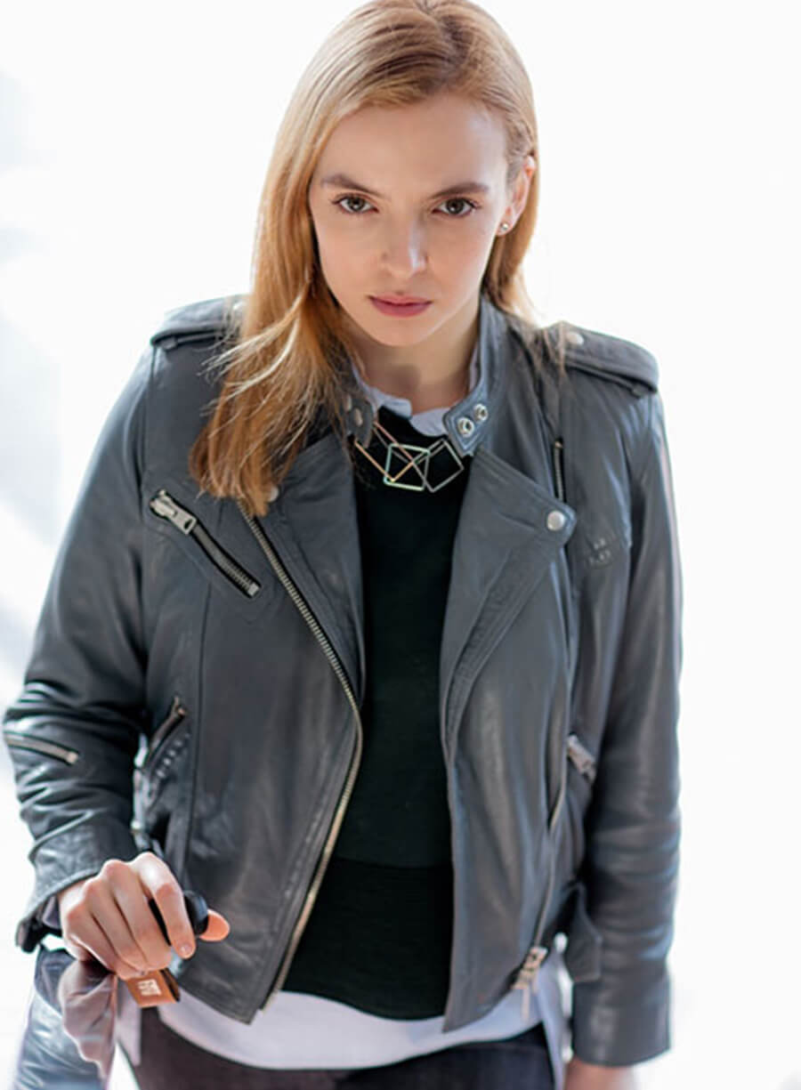 Harpoon Kate Parks Inspired Grey Leather Jacket - Doctor Foster Style
