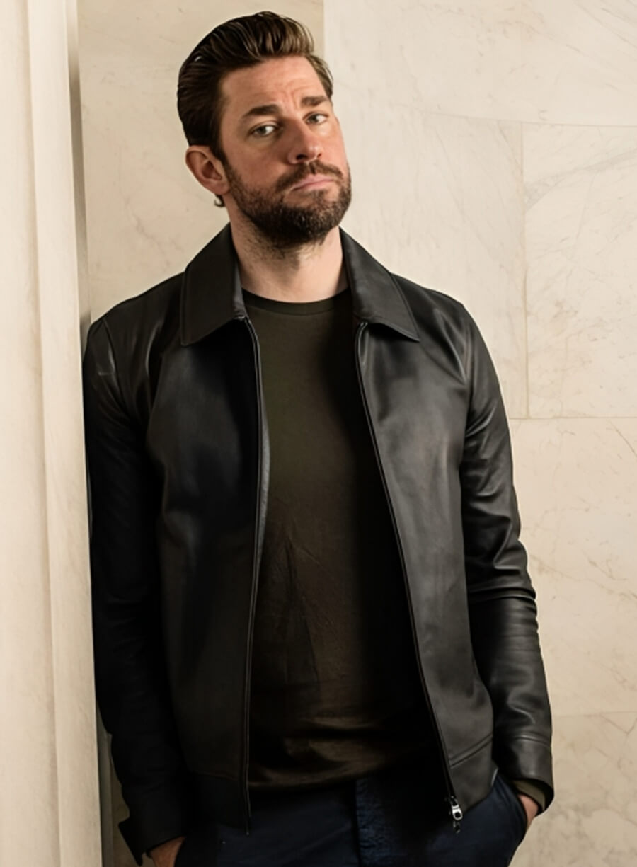 Harpoon John Krasinski Inspired Black Real Leather Leather Jacket