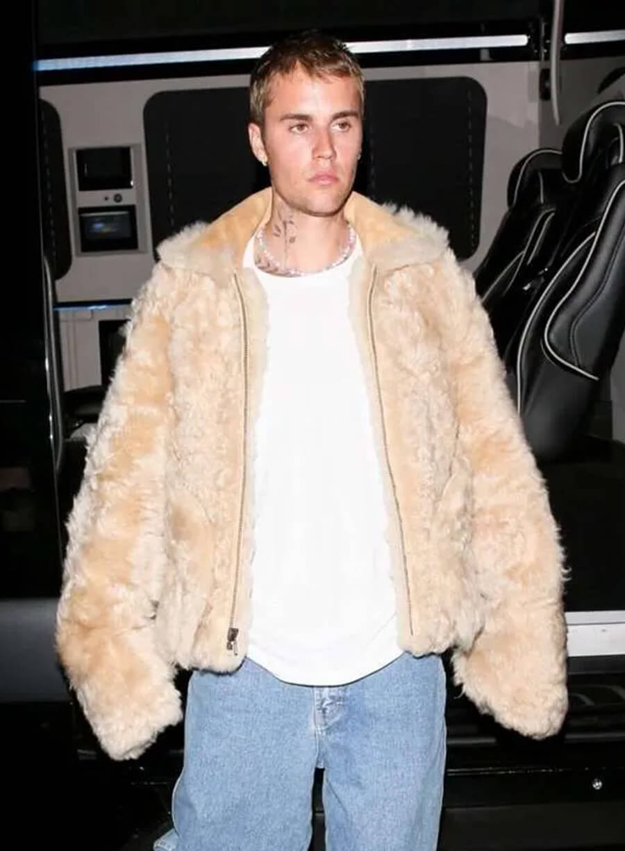 Harpoon Justin Bieber Faux Fur Inspired Off White Leather Jacket