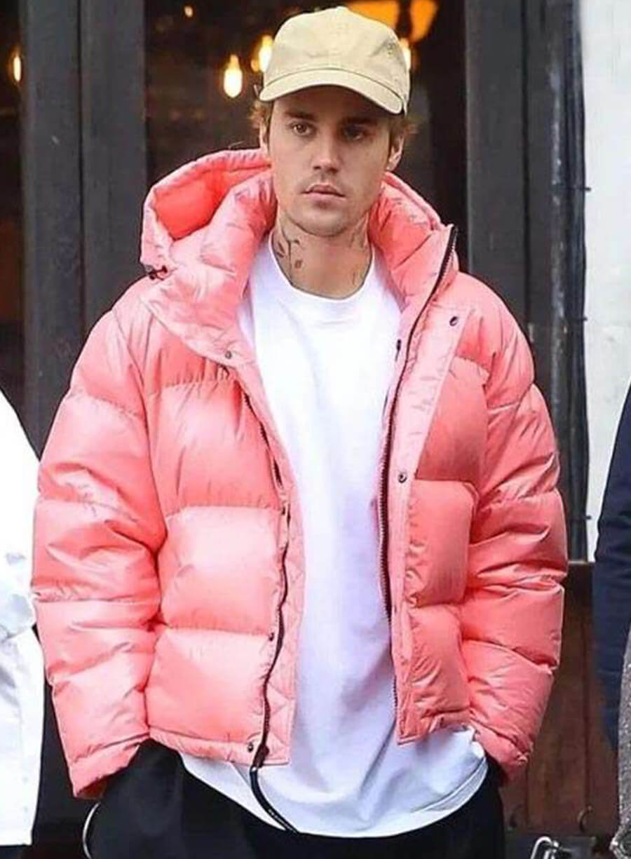 Harpoon Justin Bieber Pink Puffer Inspired Pink Hooded Jacket