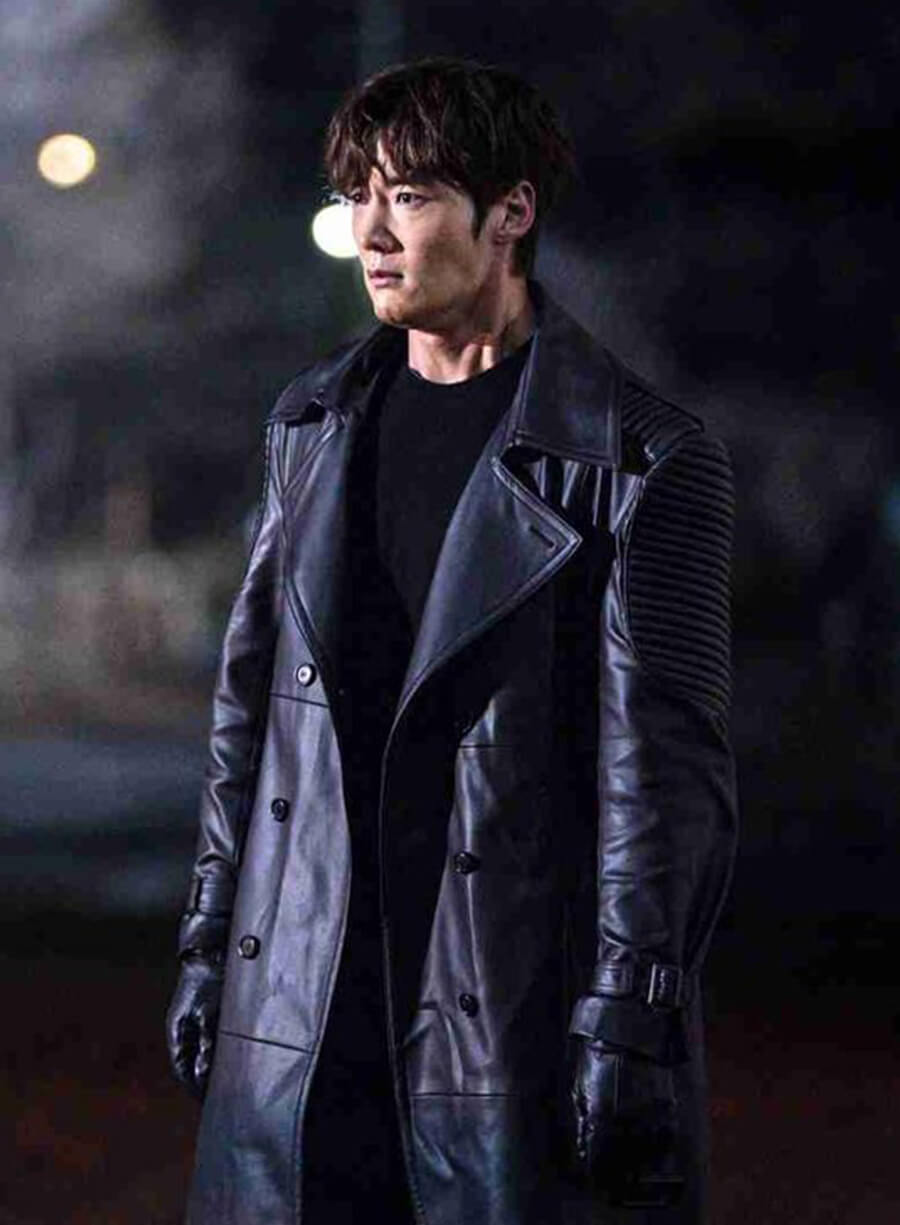 Harpoon Kang Ki-Beom Inspired Black Real Leather Coat - Rugal Style
