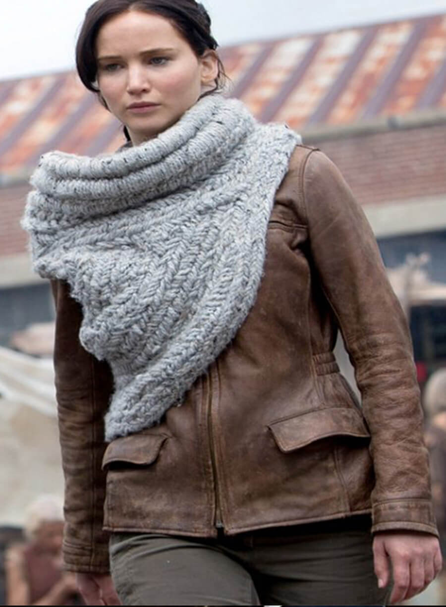 Harpoon Katniss Hunger Games Inspired Brown Real Leather Leather Jacket