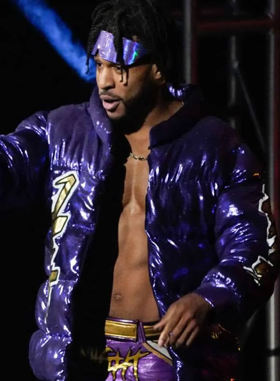 Harpoon Kevin Knight AEW The 1 You Look Up 2 Puffer Inspired Purple Leather Jacket