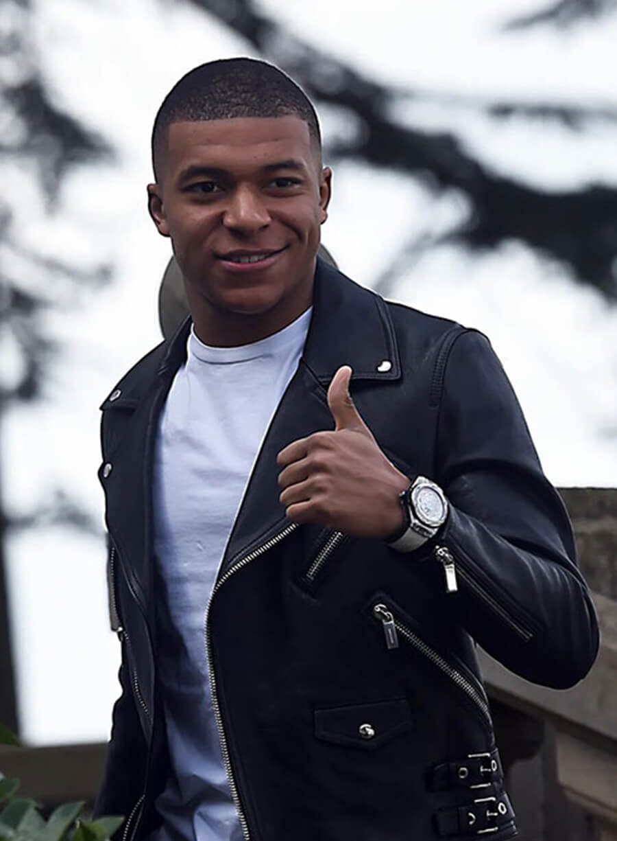 Harpoon Kylian Mbappe Inspired Black Real Leather Biker Jacket