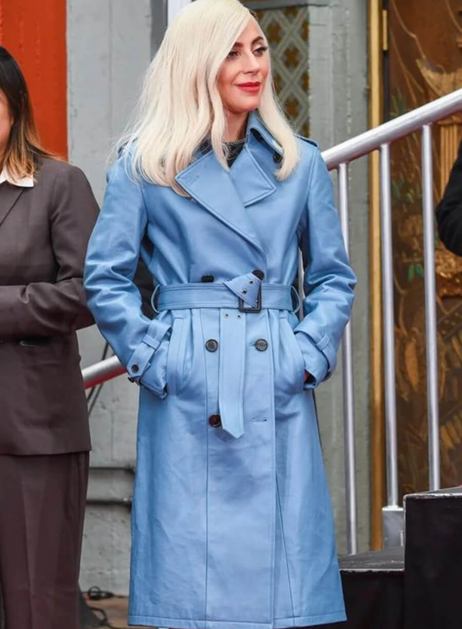 Harpoon Lady Gaga Trench Inspired Blue Real Leather Coat