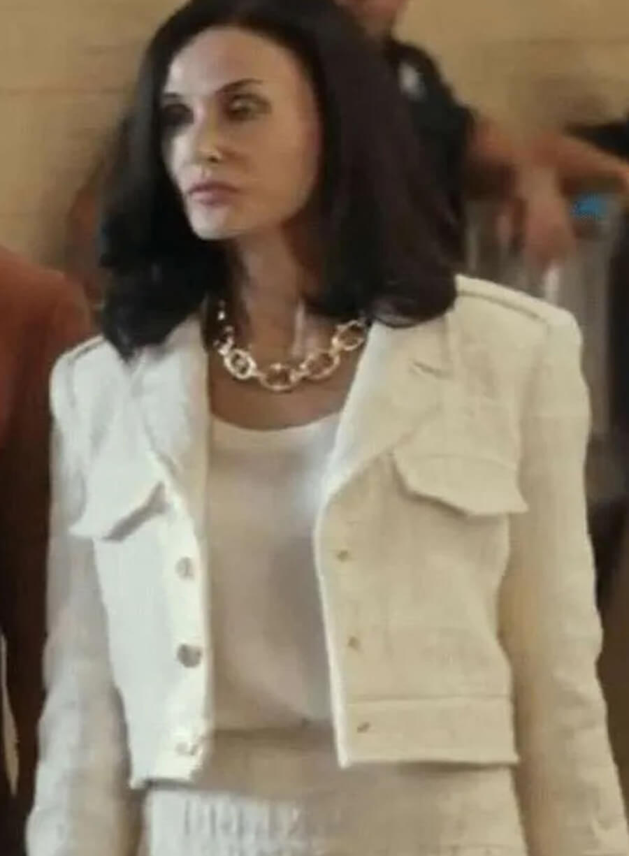 Harpoon Cami Miller Inspired White Leather Jacket - Landman Style