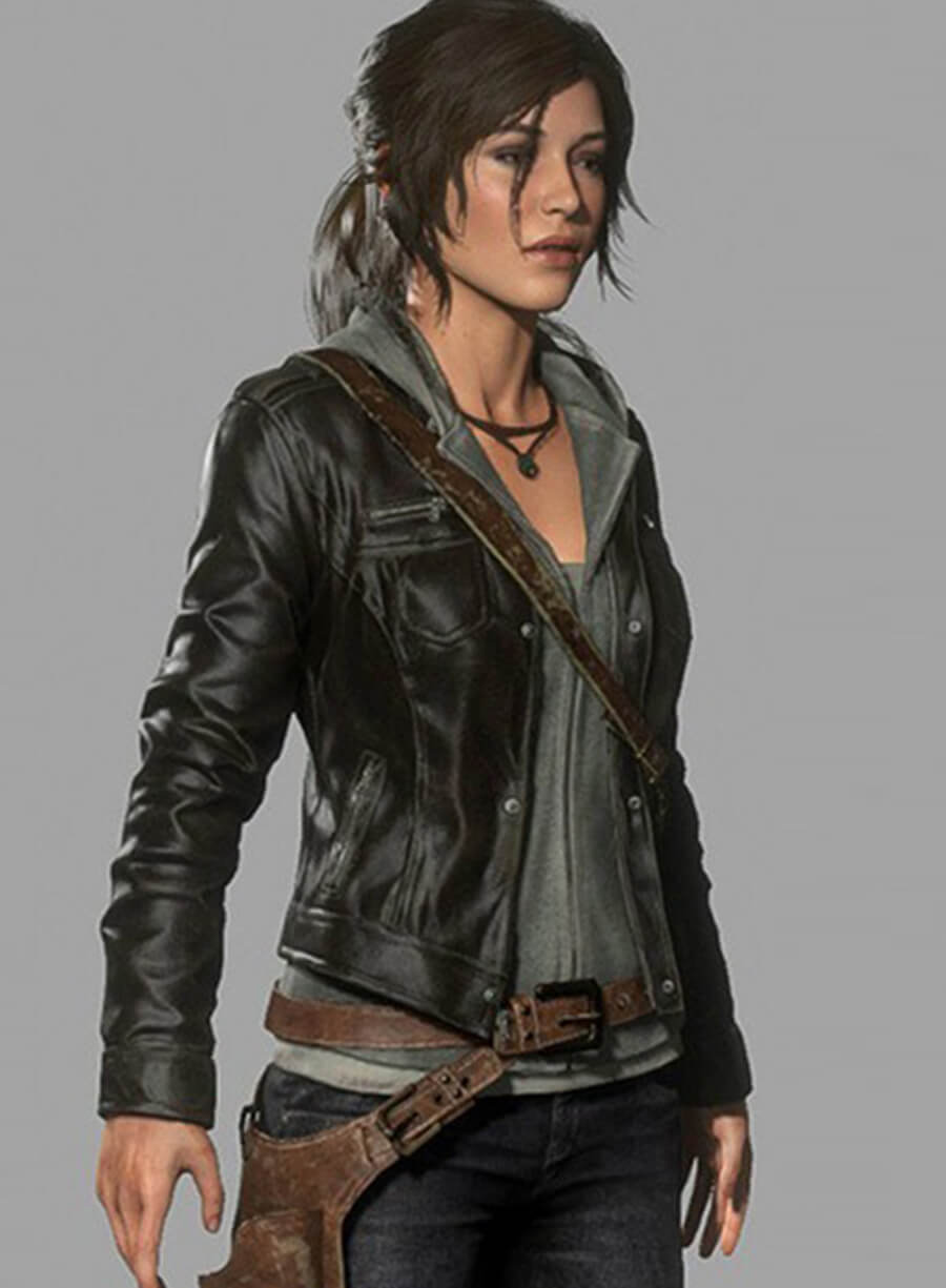 Harpoon Lara Croft Inspired Black Leather Jacket - Rise of the Tomb Style
