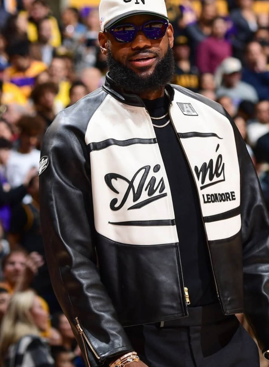 Harpoon LeBron James Aim� Leon Dore Inspired Black & White Real Leather Leather Jacket