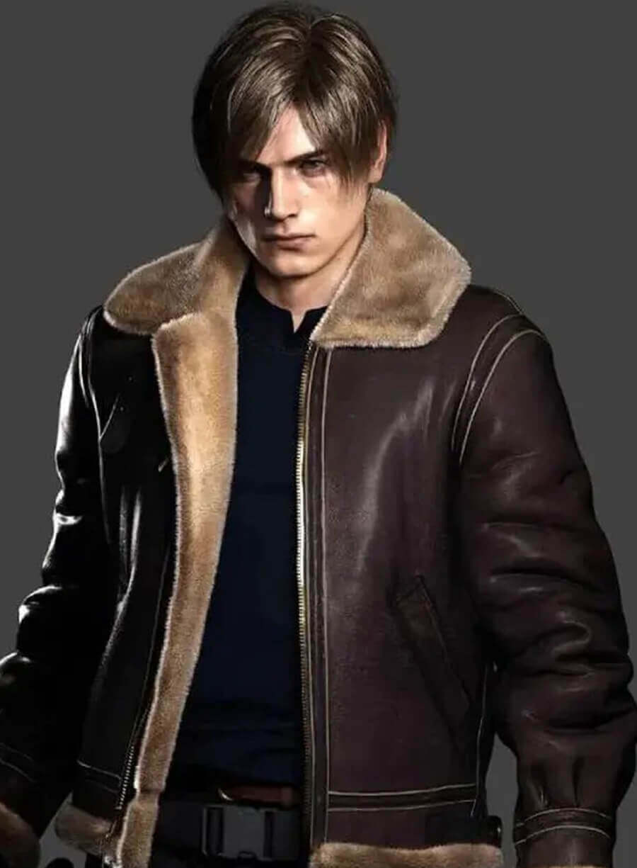Harpoon Leon Kennedy Inspired Brown Leather Jacket - Resident Evil 4 Style