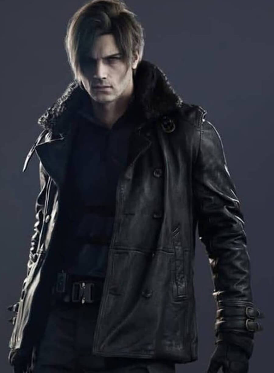 Harpoon Leon S Kennedy Inspired Black Leather Jacket - Resident Evil Requiem Style