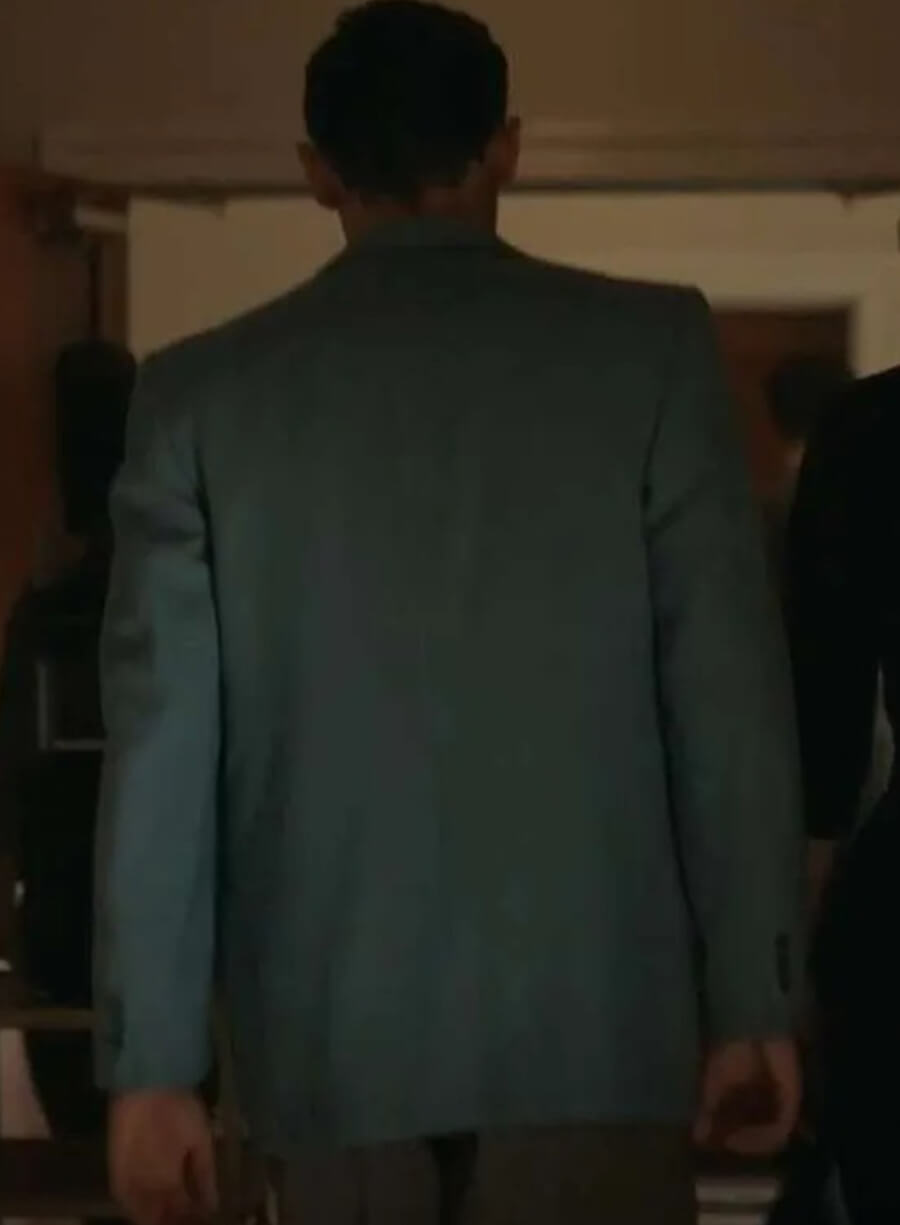 Harpoon Calvin Evans Inspired Blue Suiting Fabric Leather Jacket - Lessons in Chemistry Style