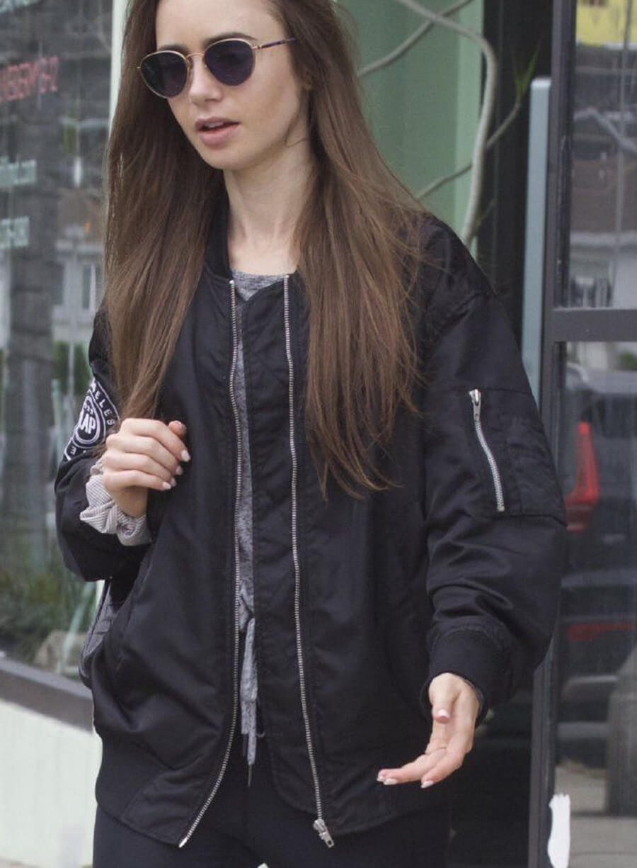 Harpoon Lily Collins Inspired Black Bomber Jacket