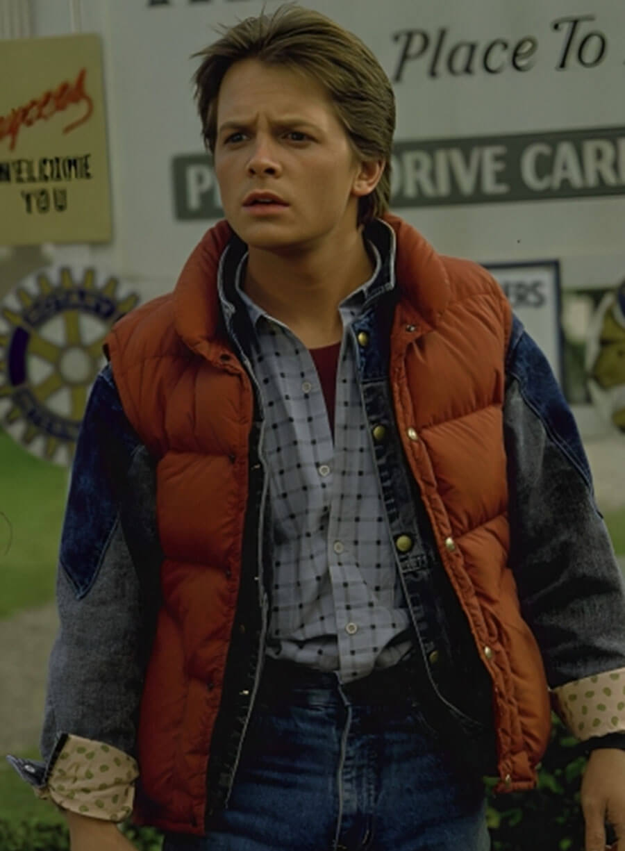 Harpoon Michael J. Fox Inspired Red Parachute Leather Jacket - Back to the Future Style