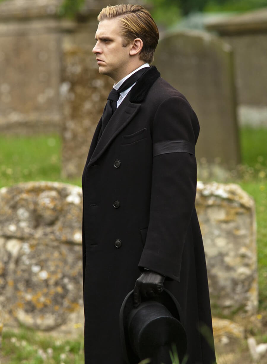 Harpoon Matthew Crawley Inspired Black Wool Fabric Coat - Downton Abbey Style