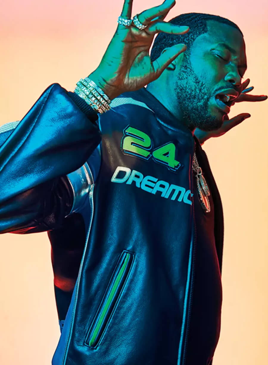Harpoon Meek Mill Racing Inspired Black Leather Jacket