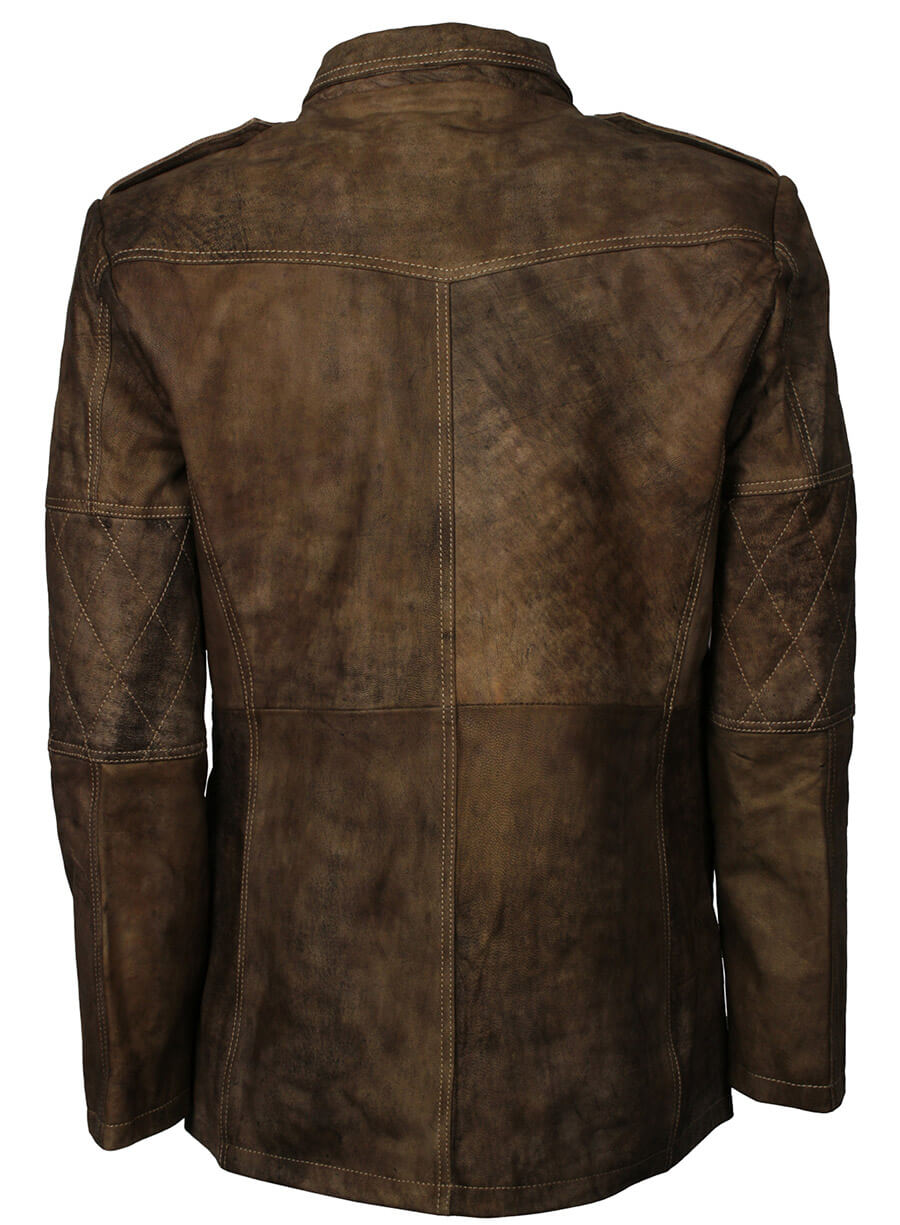 Harpoon Men Distressed Inspired Brown Real Leather Coat