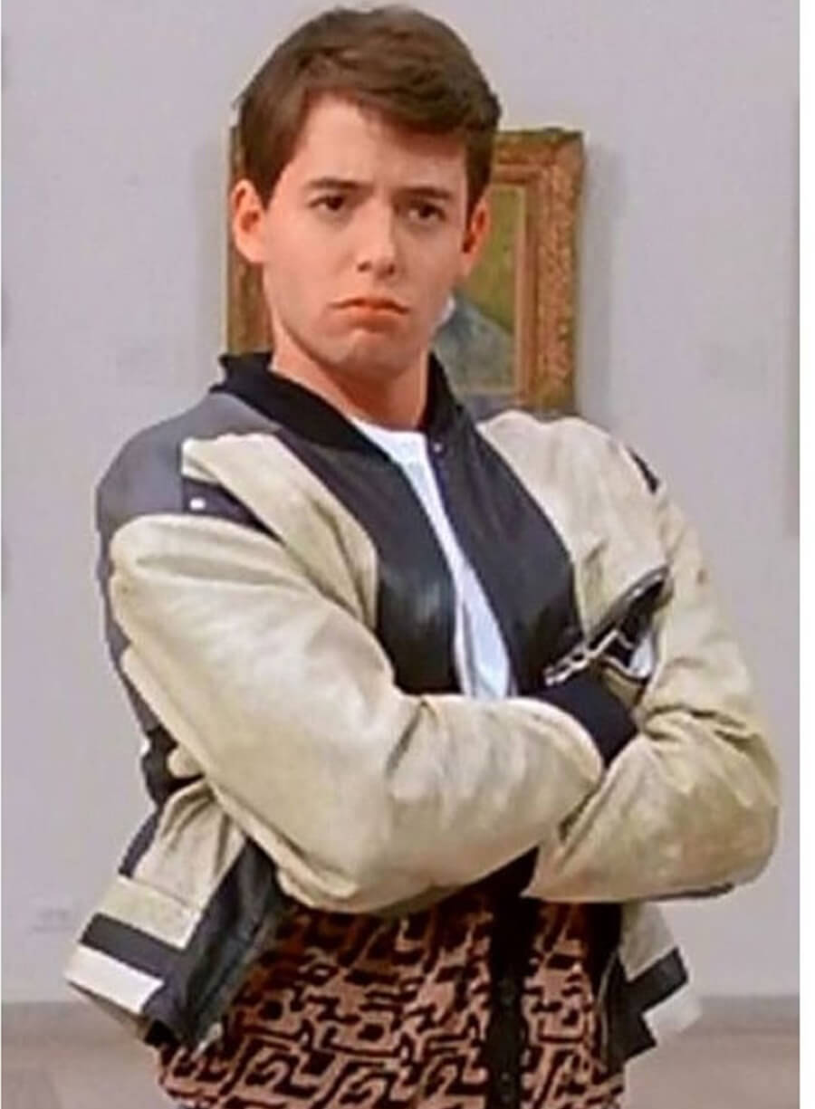 Harpoon Ferris Bueller Inspired White & Black Real Leather/ Faux Leather Leather Jacket - Ferris Bueller's Day Off 1986 Style