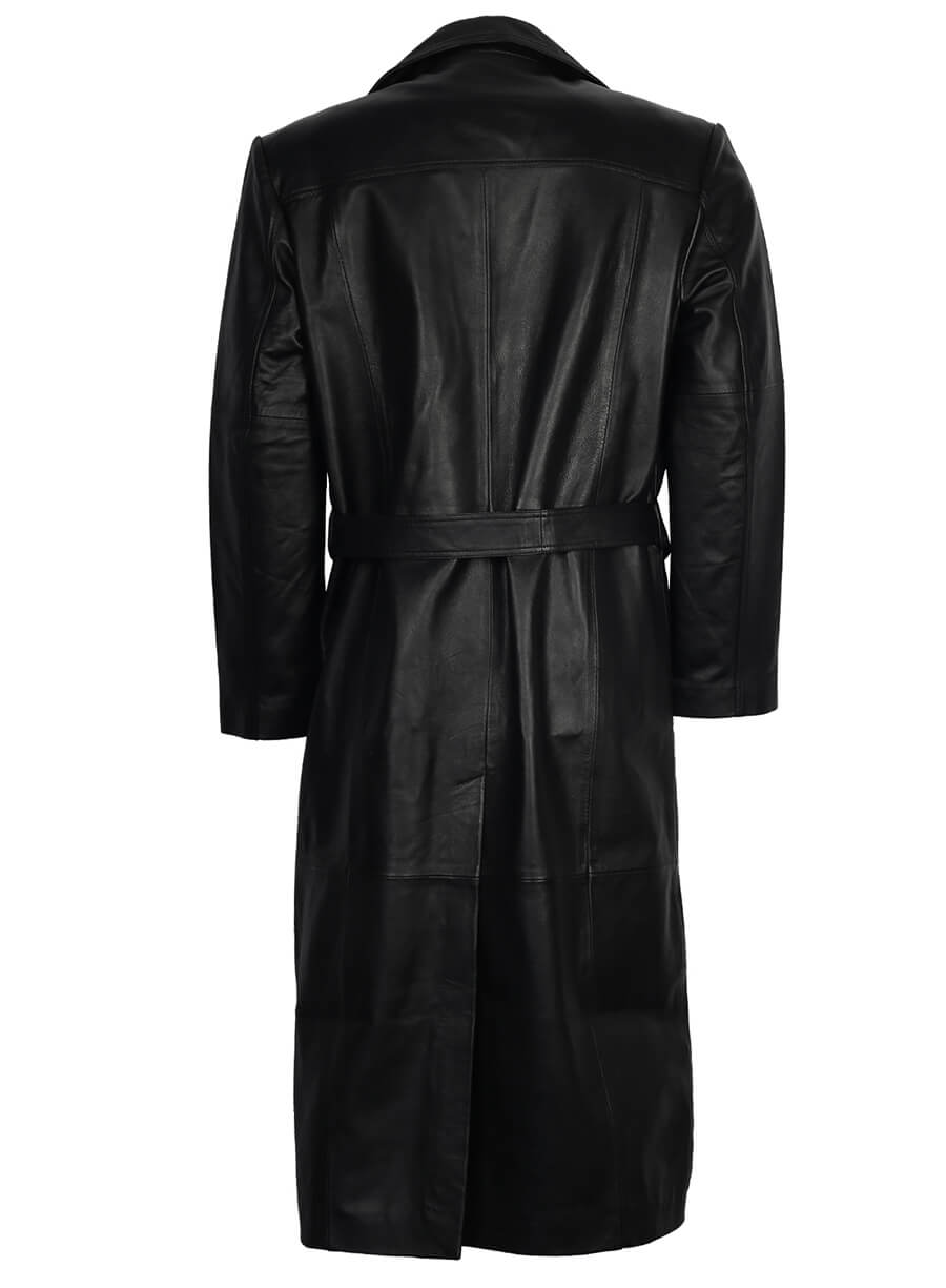 Harpoon Men's Trench Long Inspired Black Real Leather Coat