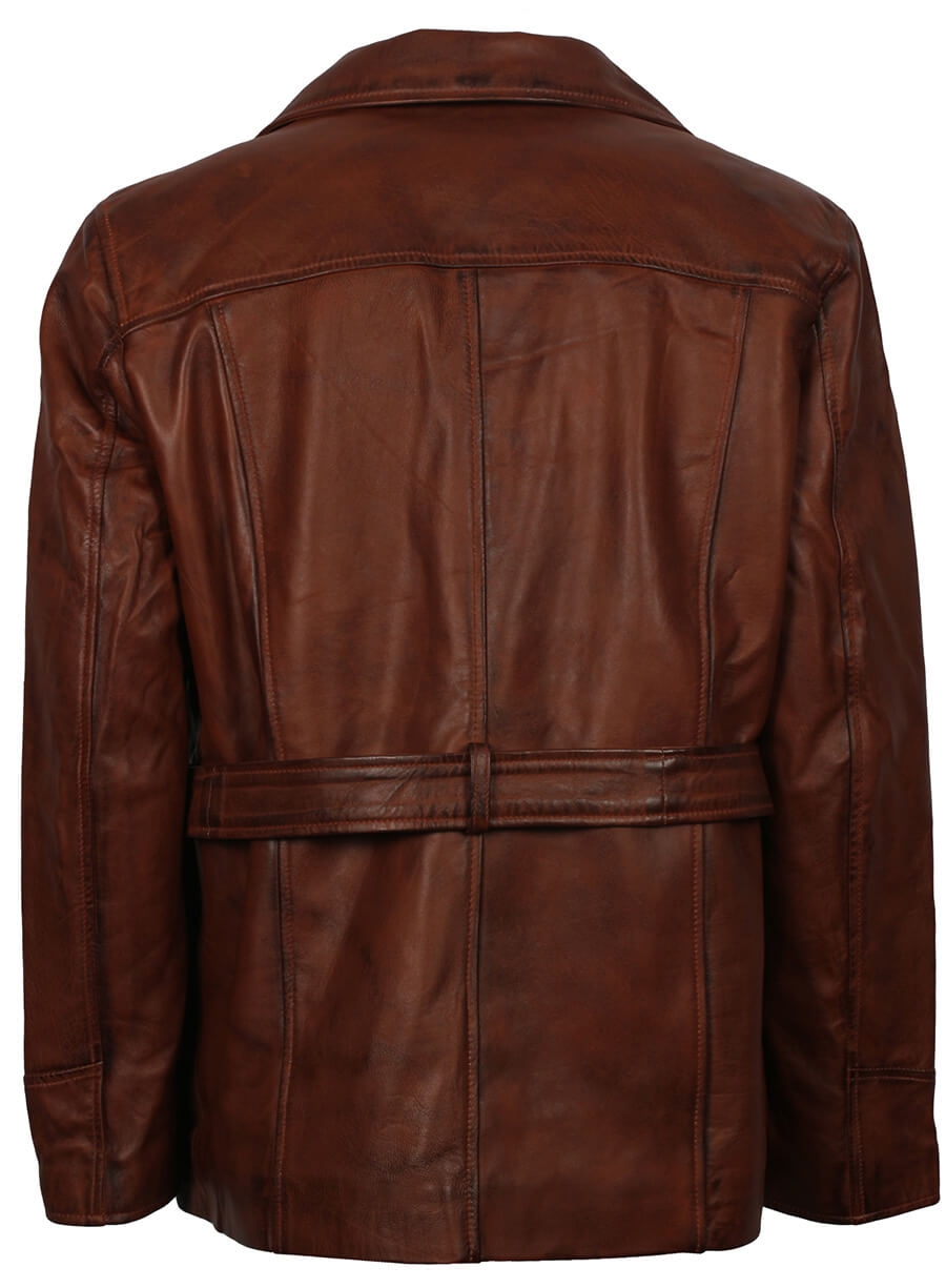 Harpoon Men's Belted Inspired Brown Genuine Leather Coat