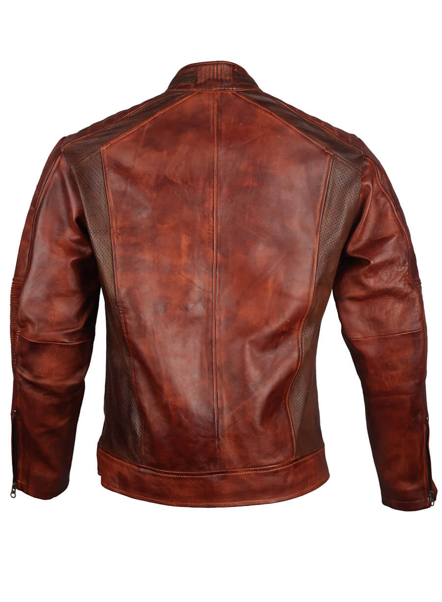 Harpoon Men's Vintage Retro Motorcycle Distressed Inspired Brown Cafe Racer Jacket