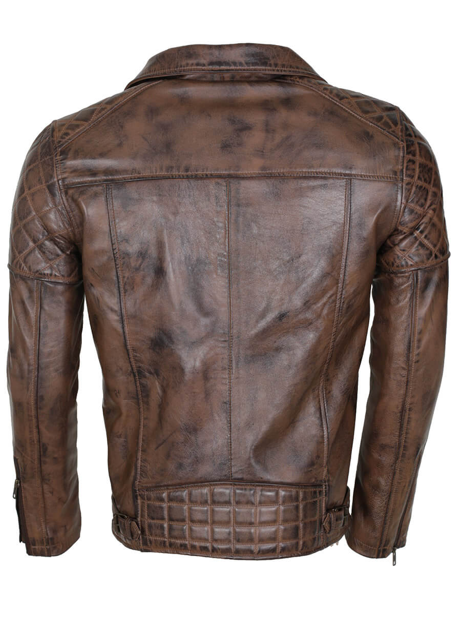 Harpoon Men's Dark Brando Vintage Real Inspired Dark Brown Biker Jacket