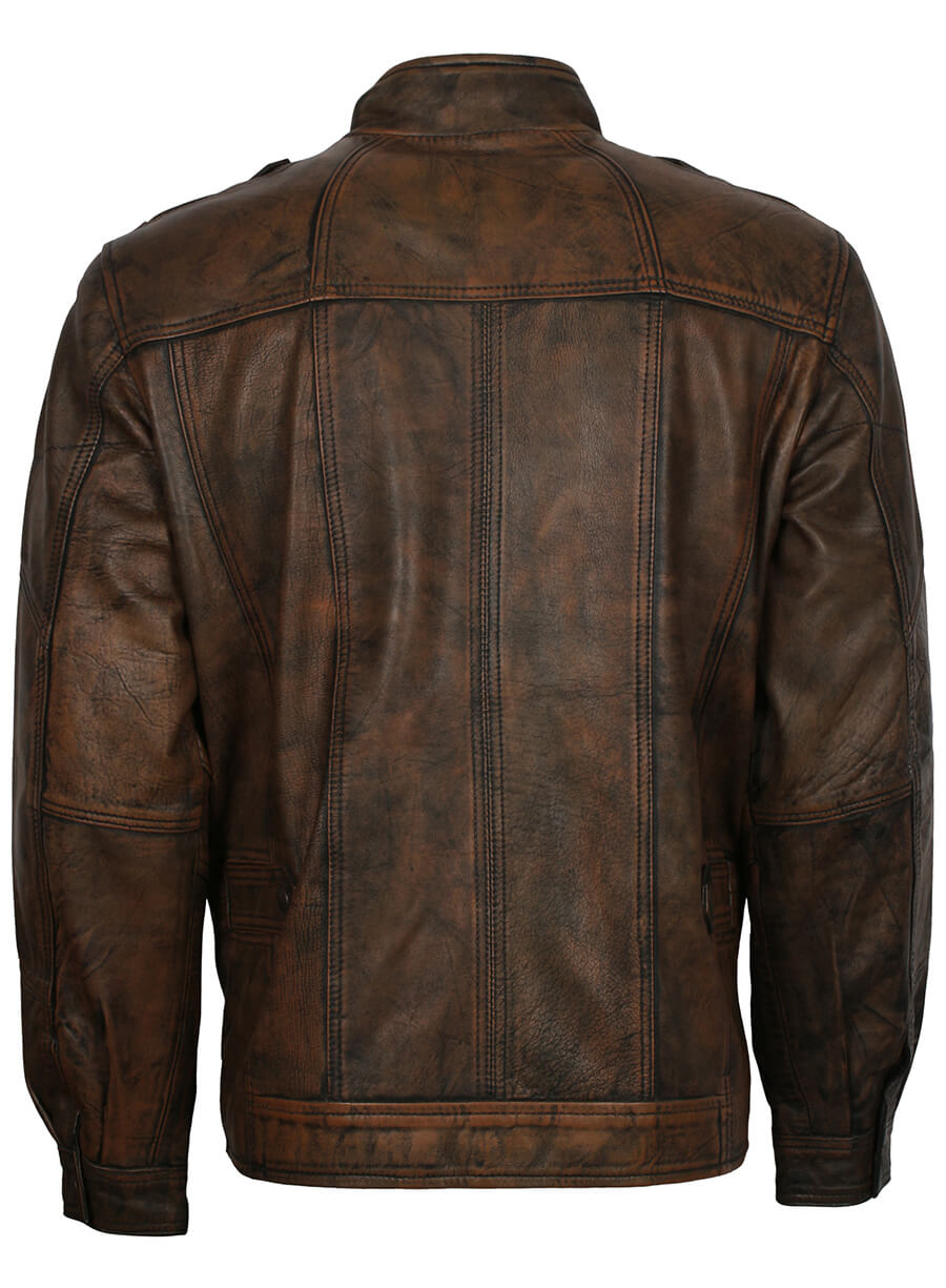 Harpoon Men's Distressed Inspired Brown Leather Jacket