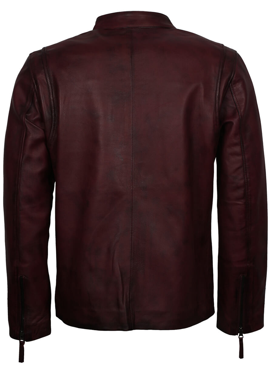 Harpoon Men's Maroon Genuine Inspired Maroon Biker Jacket