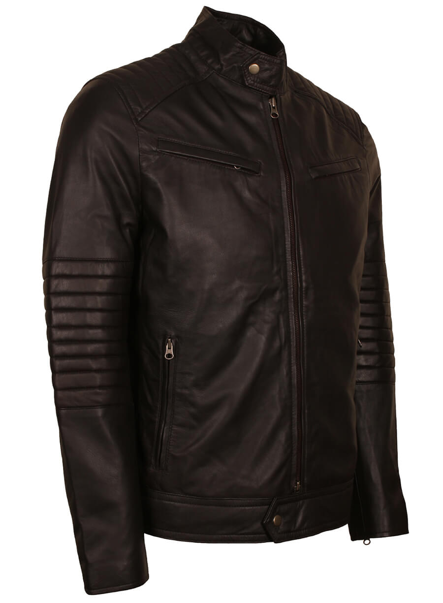 Harpoon Men's Quilted Sleeves Inspired Black Biker Jacket