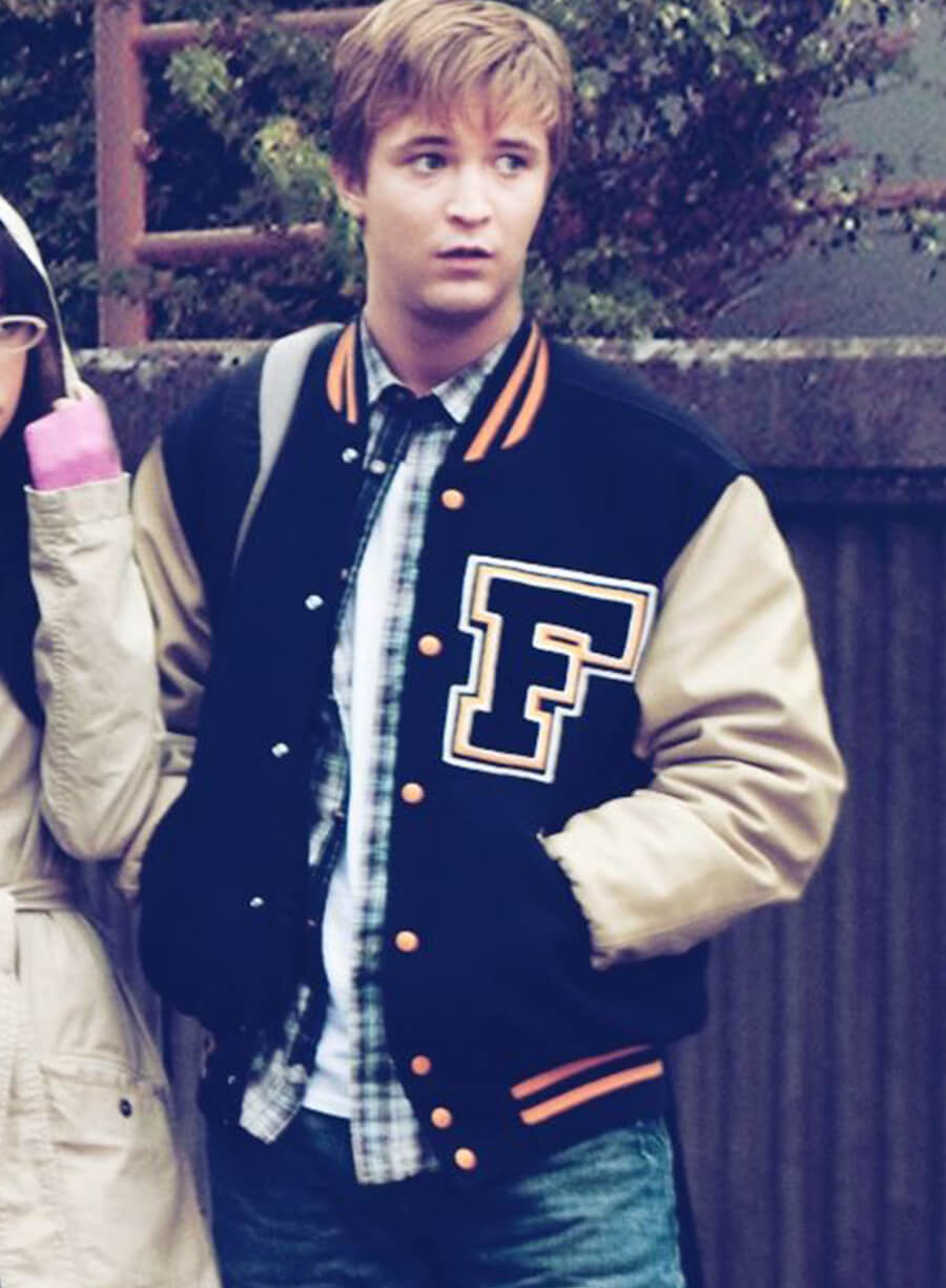 Harpoon Mike Newton Inspired Blue & Beige Wool Fabric Varsity Jacket - The Twilight Saga New Moon Style