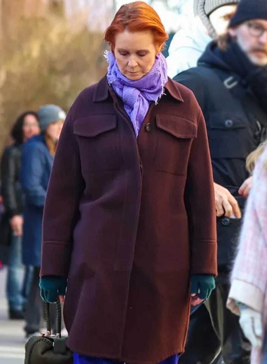 Harpoon Miranda Hobbes Inspired Brown Wool Fabric Coat - And Just Like That S02 Style