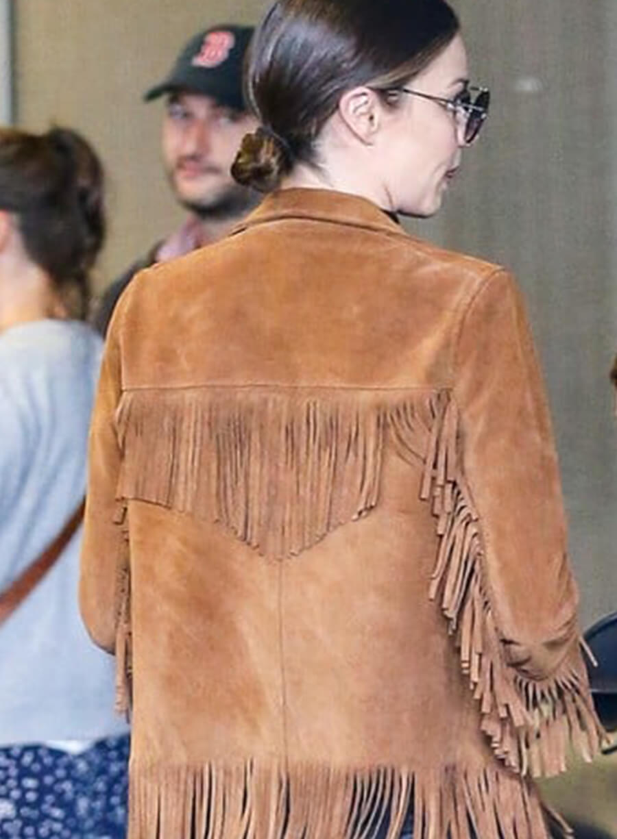Harpoon Miranda Kerr Suede Fringe Inspired Brown Suede Leather Leather Jacket