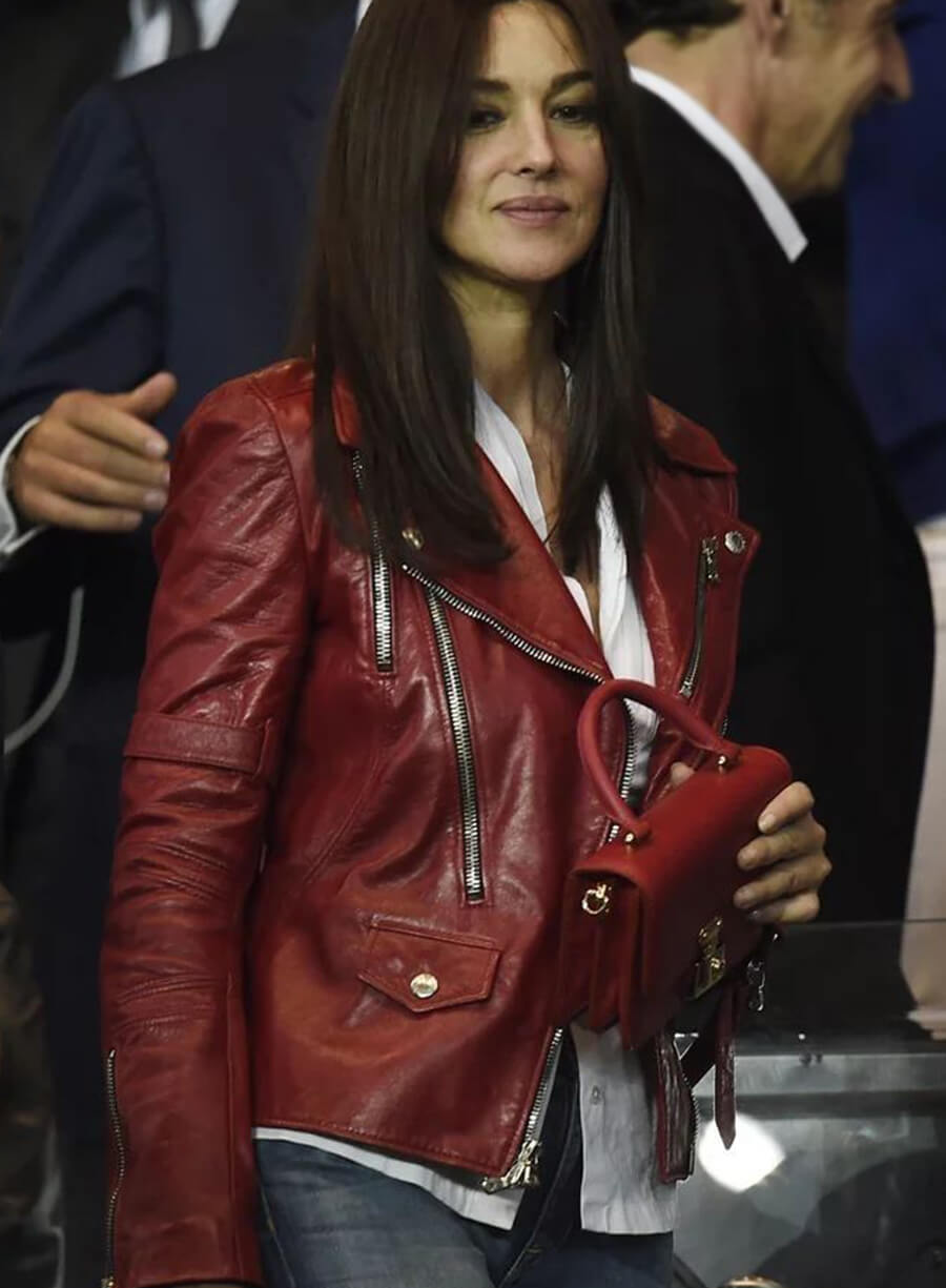 Harpoon Monica Bellucci Inspired Red Real Leather Leather Jacket