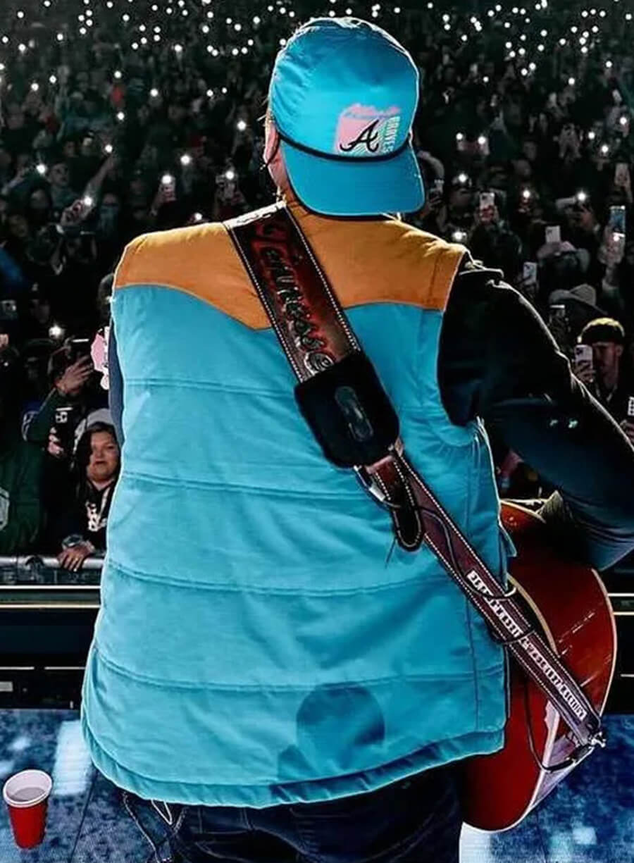 Harpoon Morgan Wallen Atlanta Vest Inspired Blue And Yellow Cotton Fabric and Corduary Fabric Cotton Jacket
