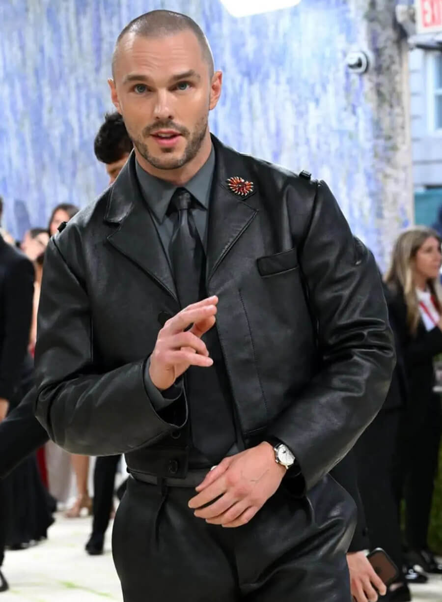 Harpoon Nicholas Hoult Inspired Black Real Leather Leather Jacket - Met Gala 2026 Style