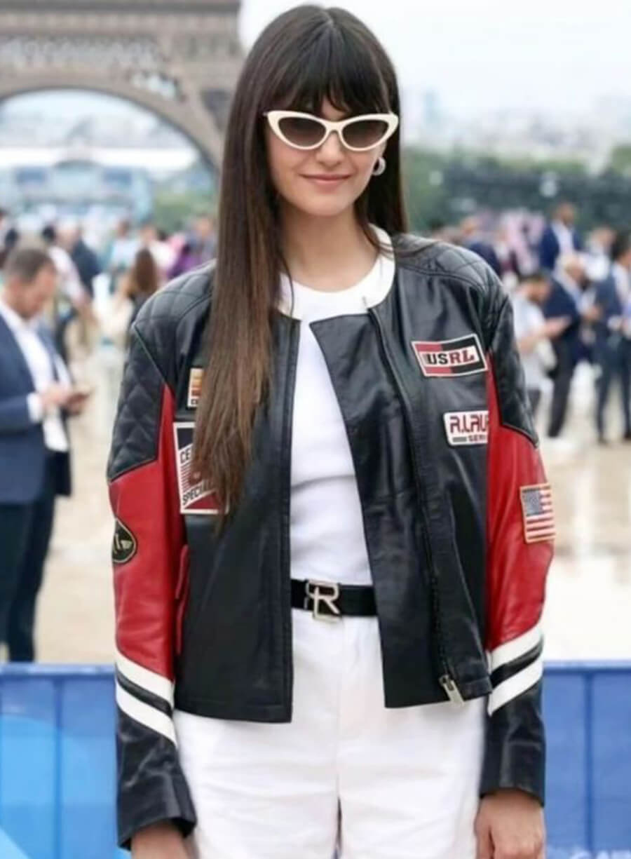 Harpoon Nina Dobrev Paris Olympics Inspired Black Real Leather Leather Jacket
