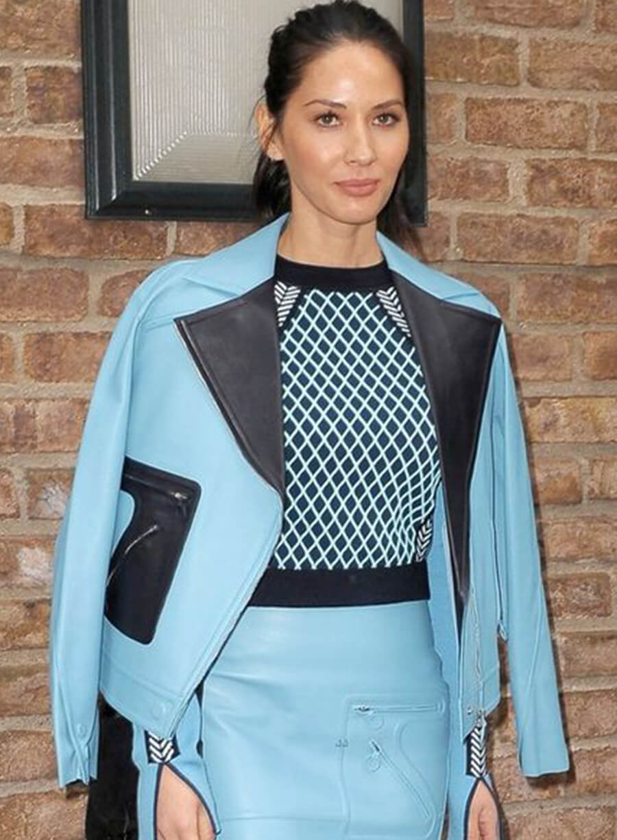 Harpoon Olivia Munn Inspired Blue Leather Jacket