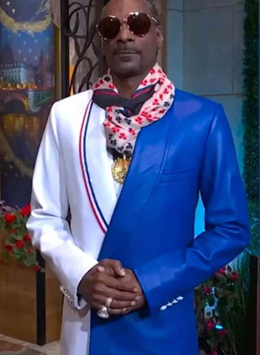 Harpoon Olympics Closing Ceremony Snoop Dogg Blazer Inspired Blue & White Fabric Leather Jacket